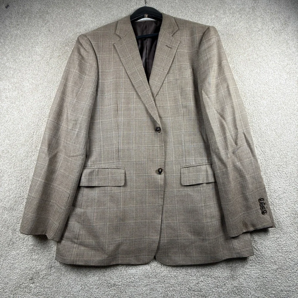 John W. Nordstrom Sport Coat Mens 42L Brown Excellent Silk Wool Houndstooth